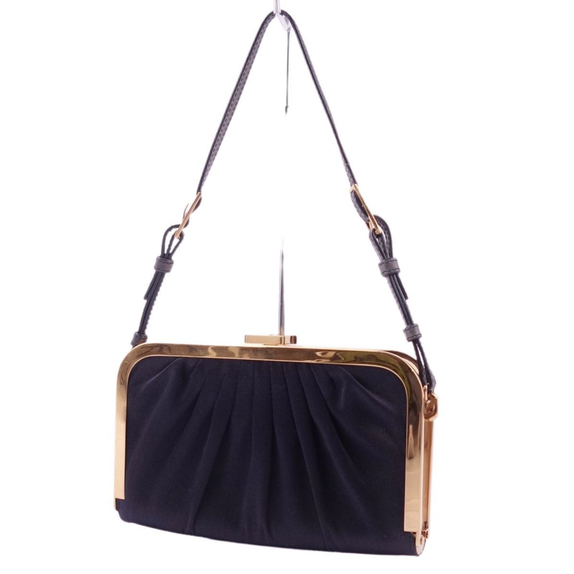 Escada Bag Mini Shoulder Pouch Satin Ladies Black/Gold